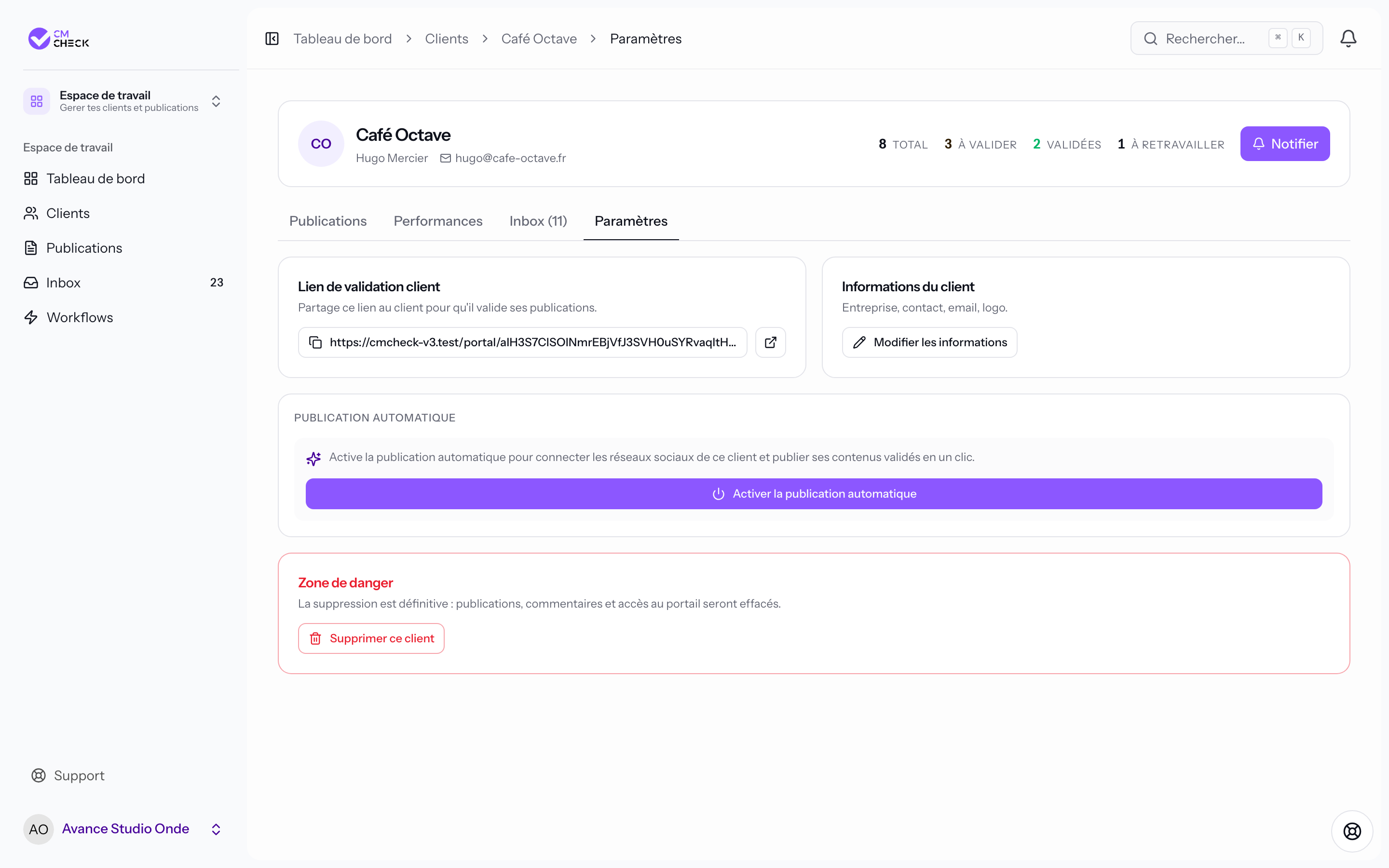 Paramètres du client