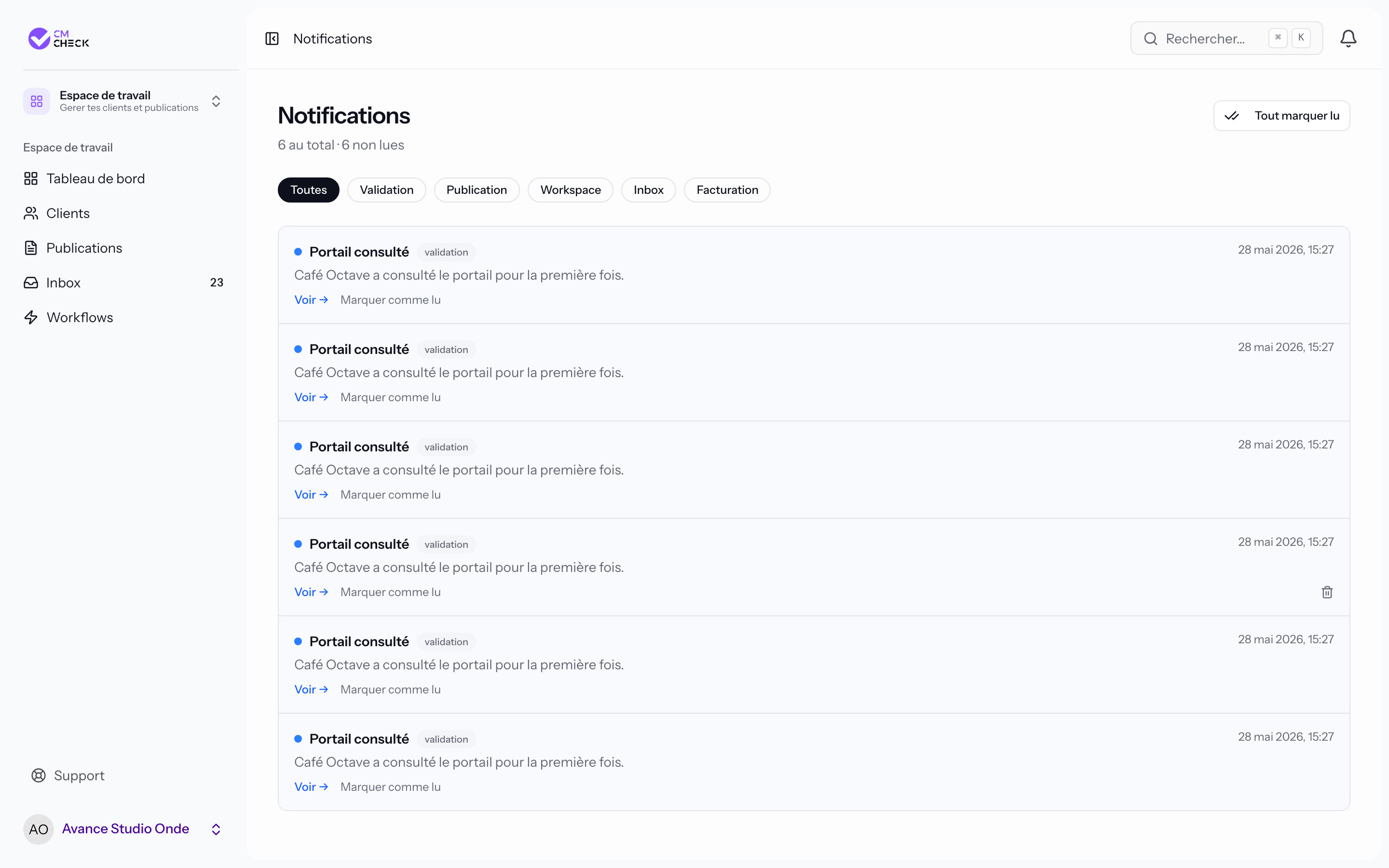 Centre de notifications