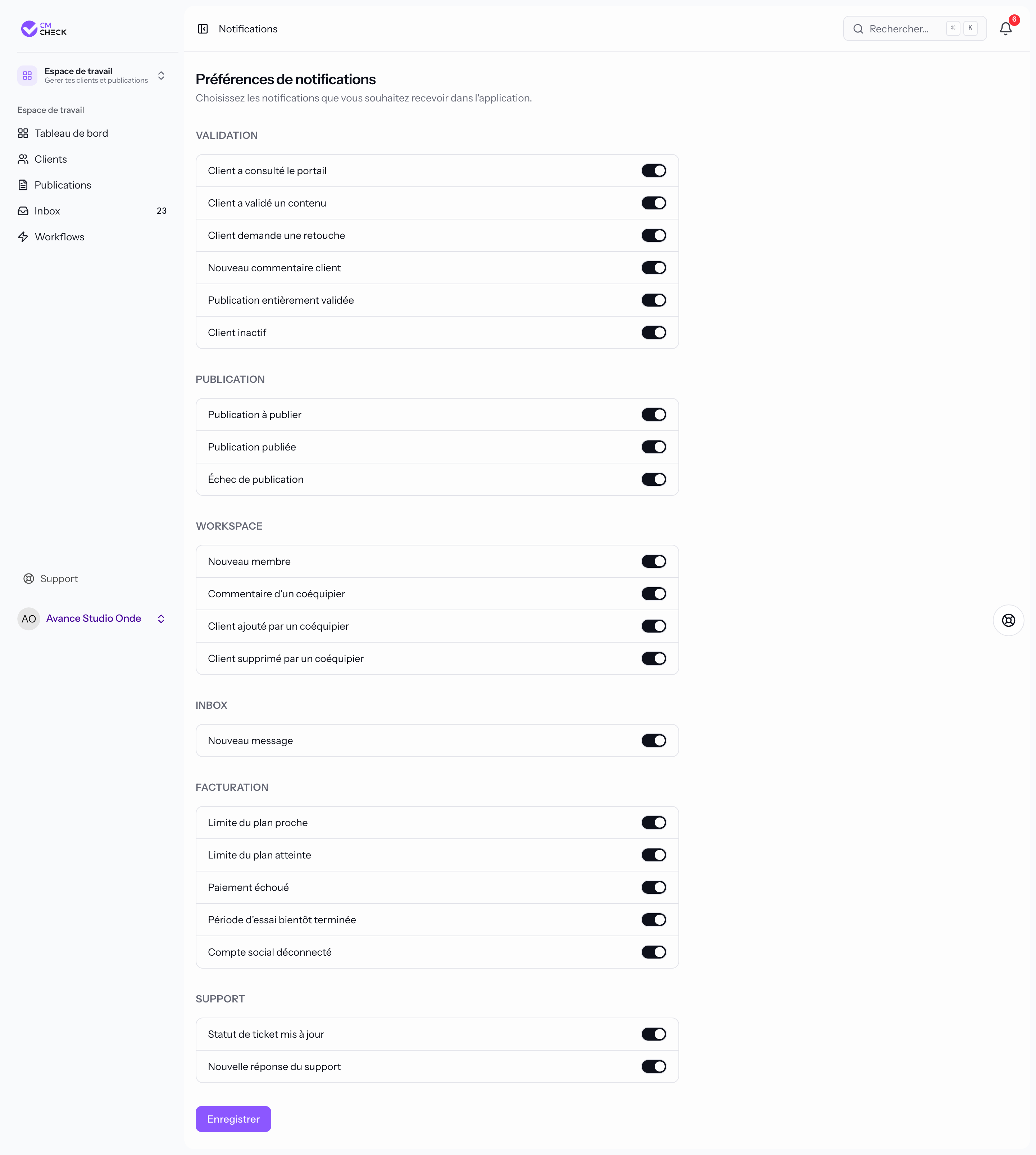 Préférences notifications