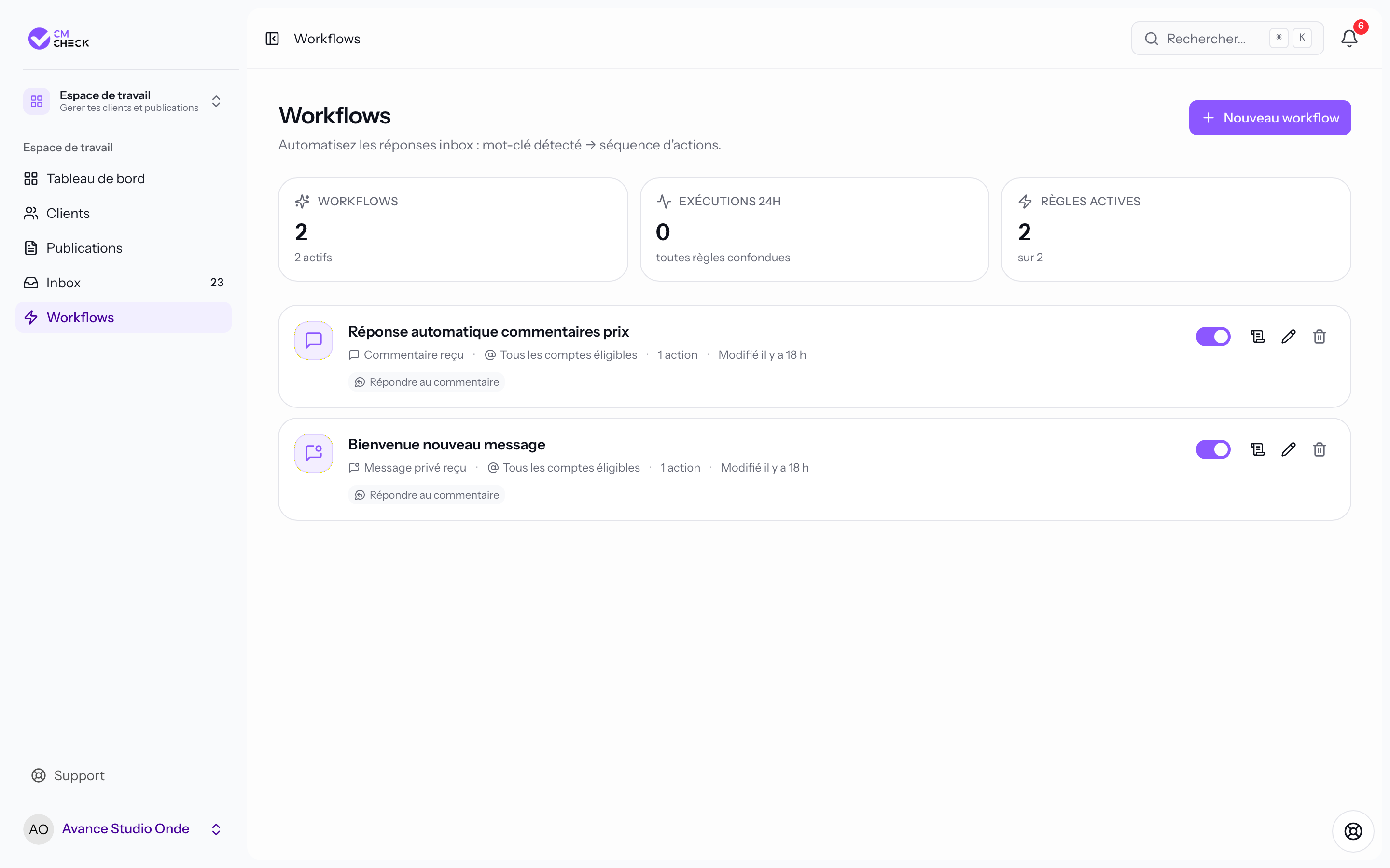 Liste workflows